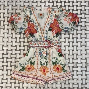 FARM Rio Floral Embroidered Romper - Multicolor